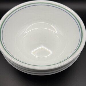 Corelle Vitrelle Country Cottage 4 White Cereal Bowls 6.25” Blue Green Striped